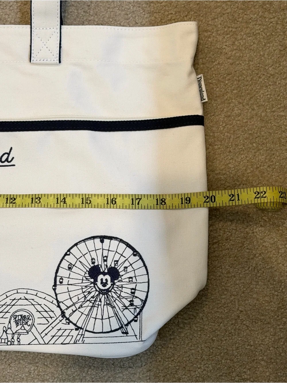 New Disneyland Est 1955 - 5 Park Icons Linework Embroidered Tote Bag Black/White